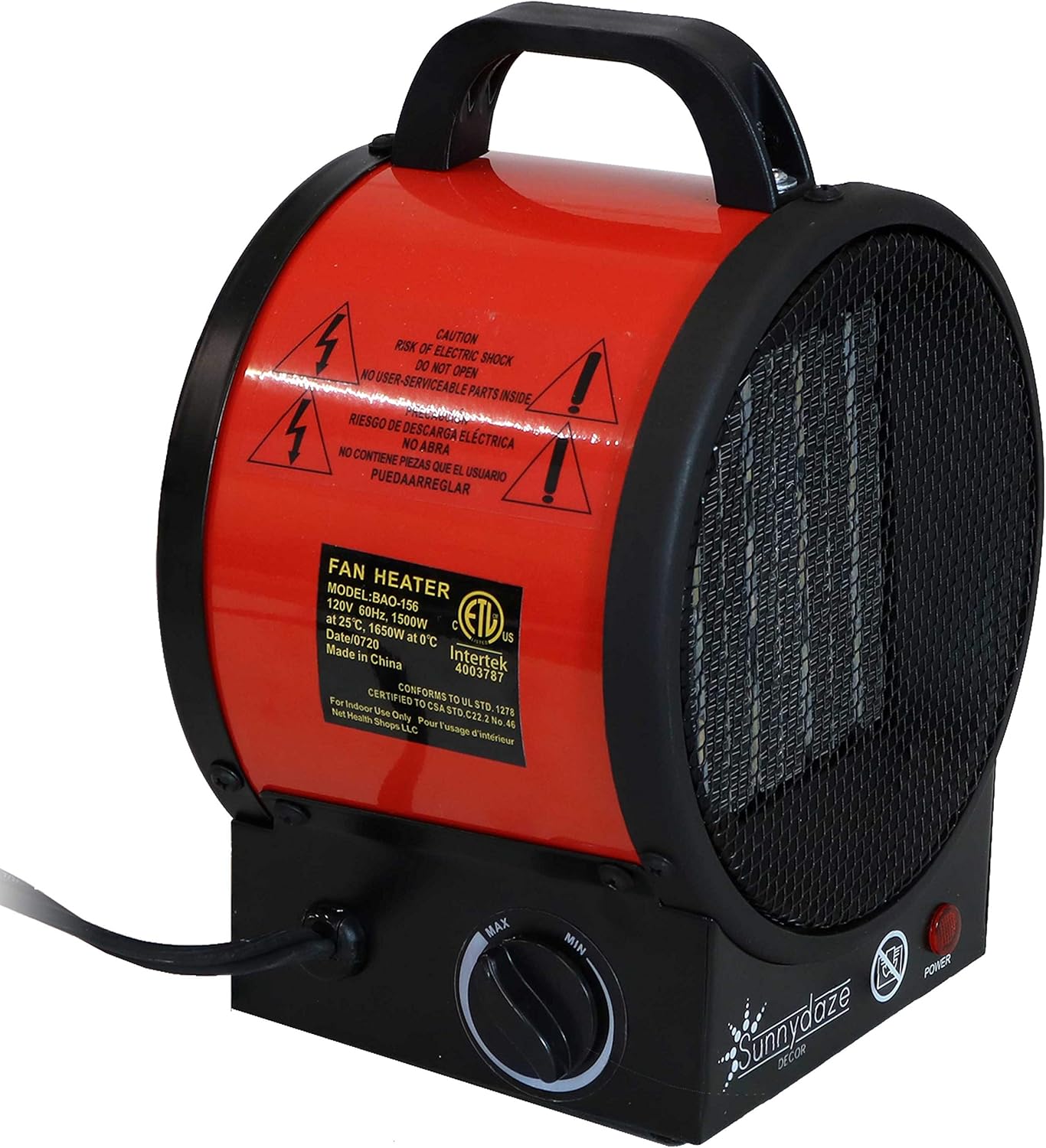 Sunnydaze Portable Ceramic Electric Space Heater - Indoor Use for Home and Office - Small Personal Heating Appliance with Auto Shut-Off Safety Feature - 1500W/750W