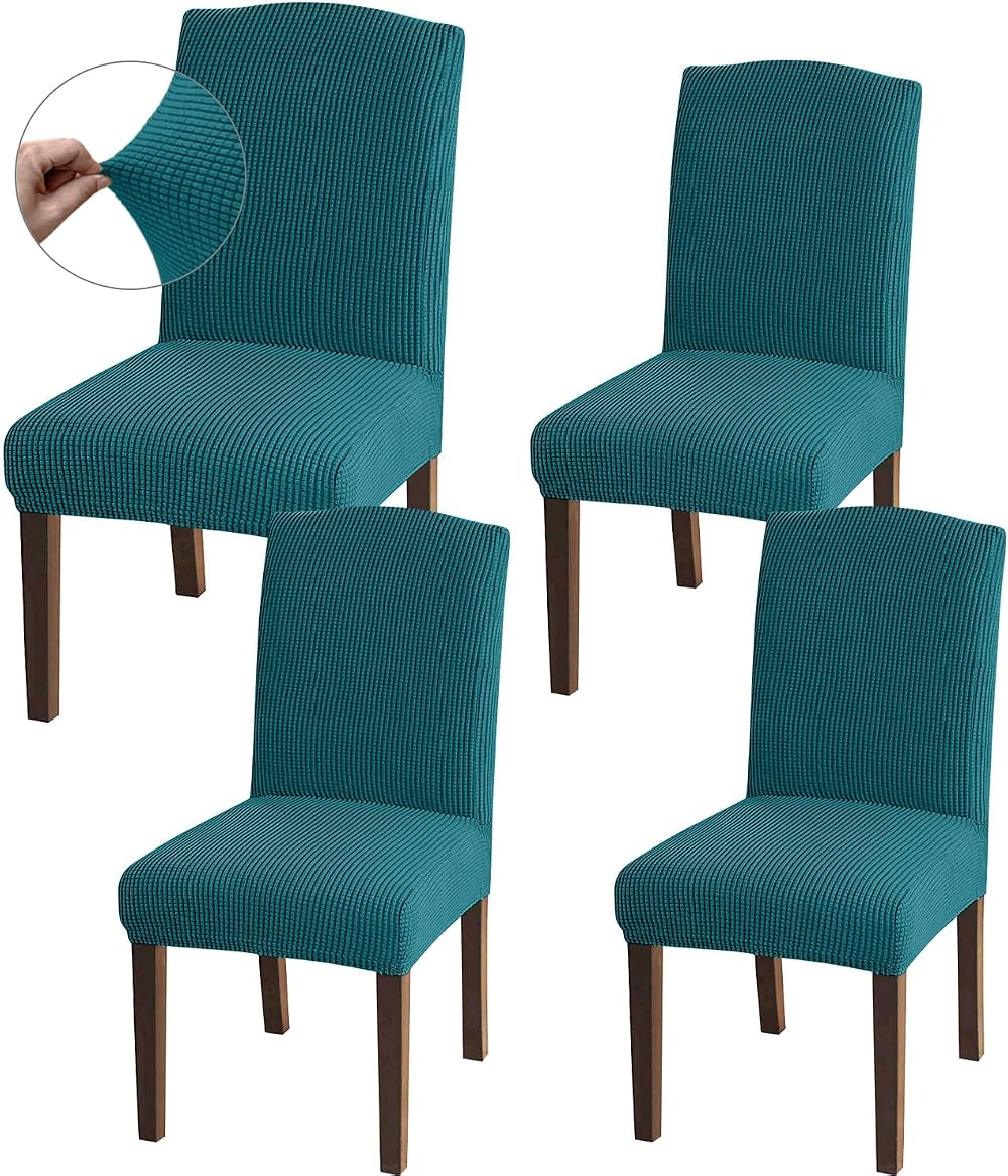 Granbest High Stretch Dining Chair Covers Set of 4 Blackish Green Jacquard