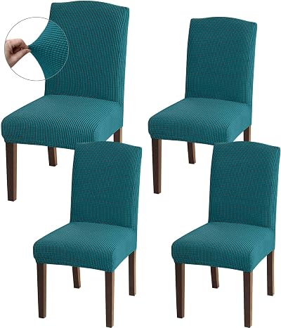 Granbest High Stretch Dining Chair Covers Set of 4 Blackish Green Jacquard