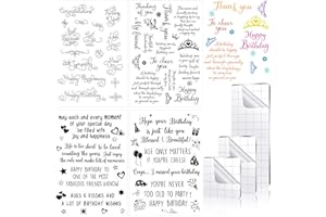Pajean 4 Sheets Sentiments Rubber Clear Stamps Set for Birthday Card Making and 3 Pcs Acrylic Stamp Block Tools with Grid Lines Happy Birthday, Books Stamps Craft Supplies for DIY Scrapbooking