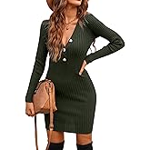 Blooming Jelly Womens Long Sleeve Sweater Dress Sexy V Neck Bodycon Mini Fall Dresses Trendy Ribbed Ladies Winter Sweater