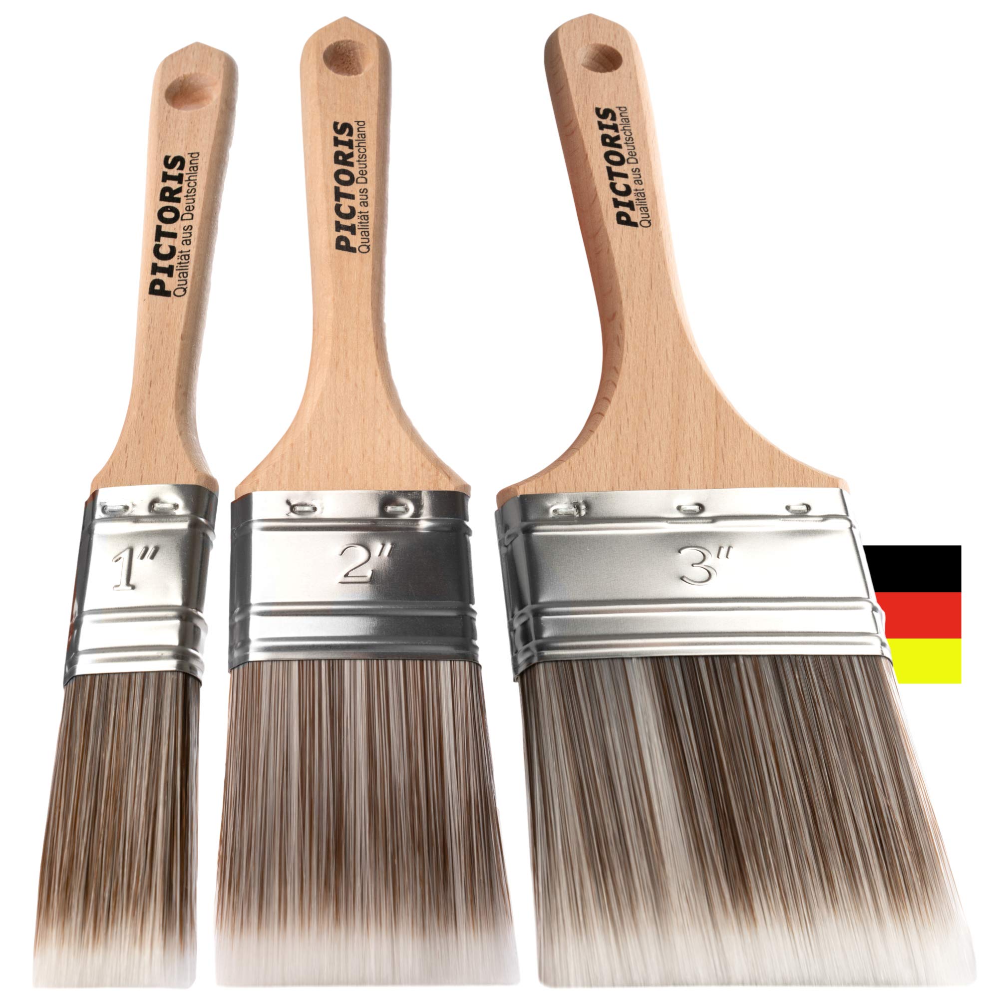 PICTORIS Paint Brush Set of 3 | Made in Germany | Soft Touch Synthetic Bristles | Versatile for All Paints | No Bristle Loss