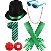 Lunmon 6 Pcs Green Adult Top Hat Costume Accessories for Halloween Cosplay Role Play