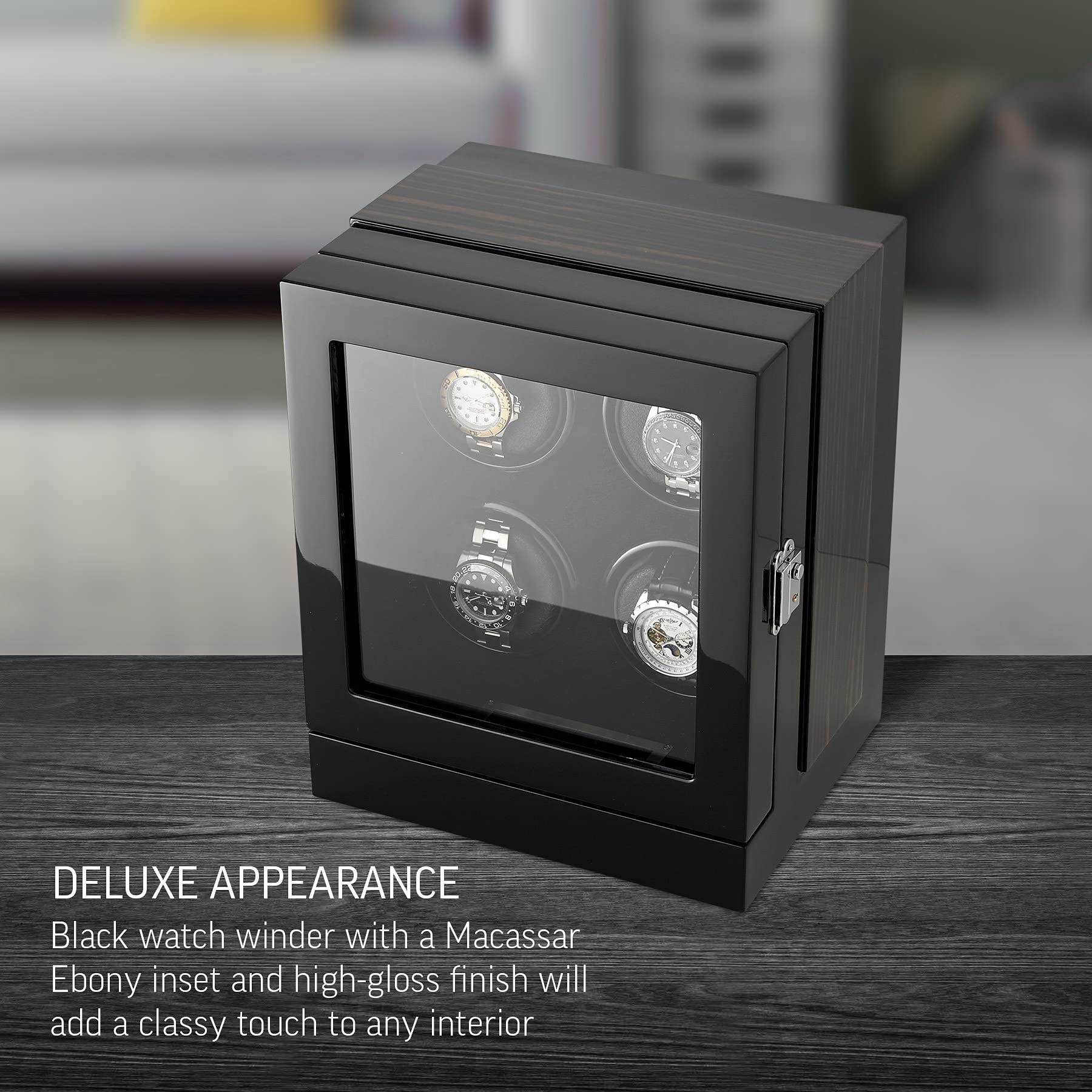Watch Winder for 4 Watches with Customisable Winding Mode and LED Backlight
