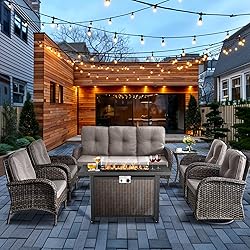 HUMMUH 7 Piece Patio Furniture Set with Fire Pit