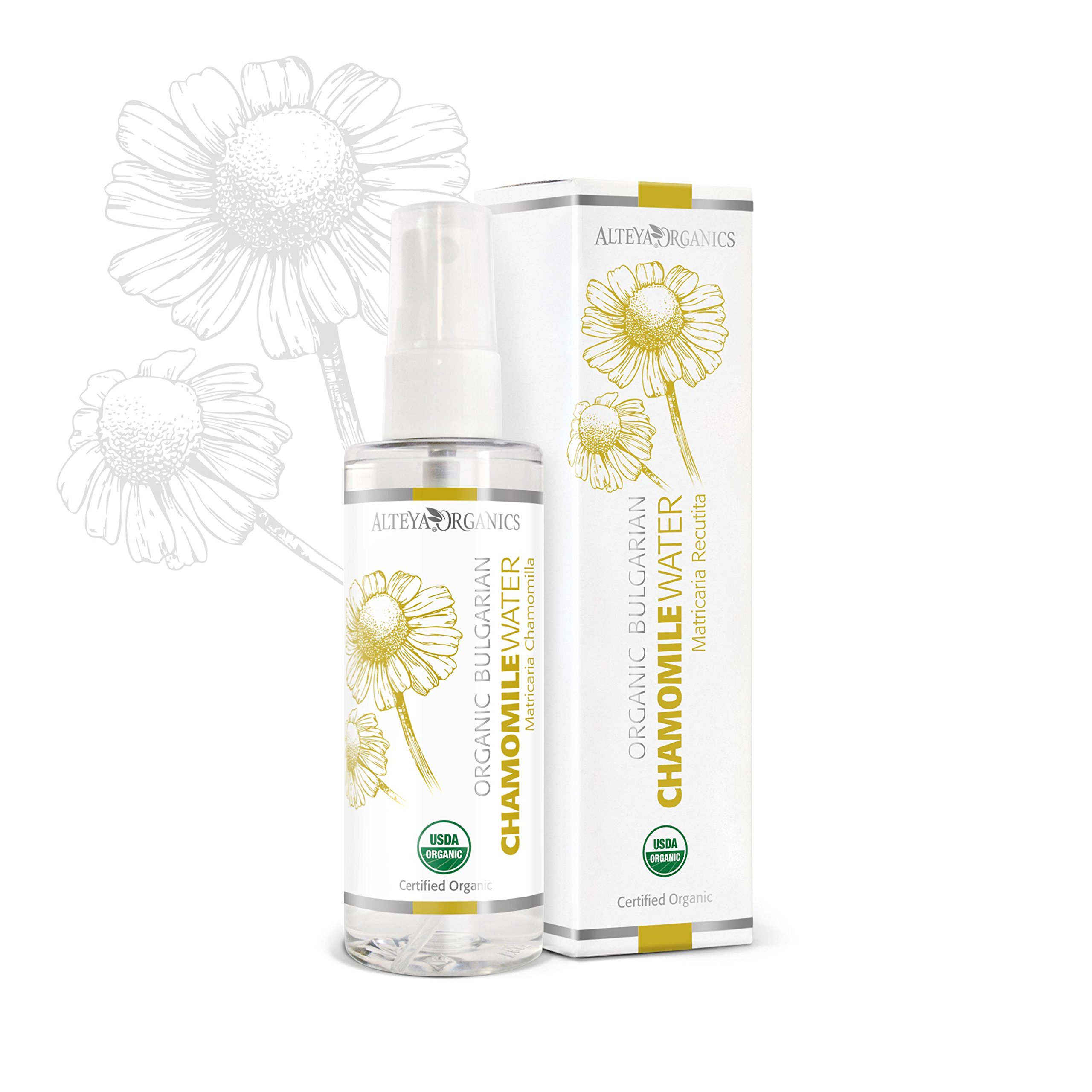 Alteya Organic Chamomile Water Spray 100 ml - 100% USDA Certified Organic Pure Natural Flower Water Steam-Distilled from Fresh Hand Picked Anthemis Nobilis Flowers