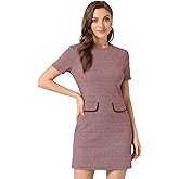 Allegra K Work Dress for Women Short Sleeve Vintage Houndstooth Above The Knee Dress