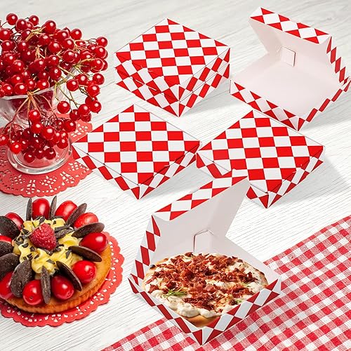 WANGDEFA 50 Pack Christmas Small Pizza Boxes Red And White Pizza Boxes  Movie Night Party Box Mini Pizza Boxes