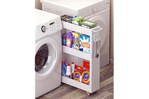 OKZEST Rolling Slim Storage Cart, 3-Tier Narrow Utility Kitchen Cart on Wheels, Metal Narrow Storage Cabinet Organizer Cart for Small Spaces in Laundry Room, Kitchen, Bathroom - 5-Inch Width