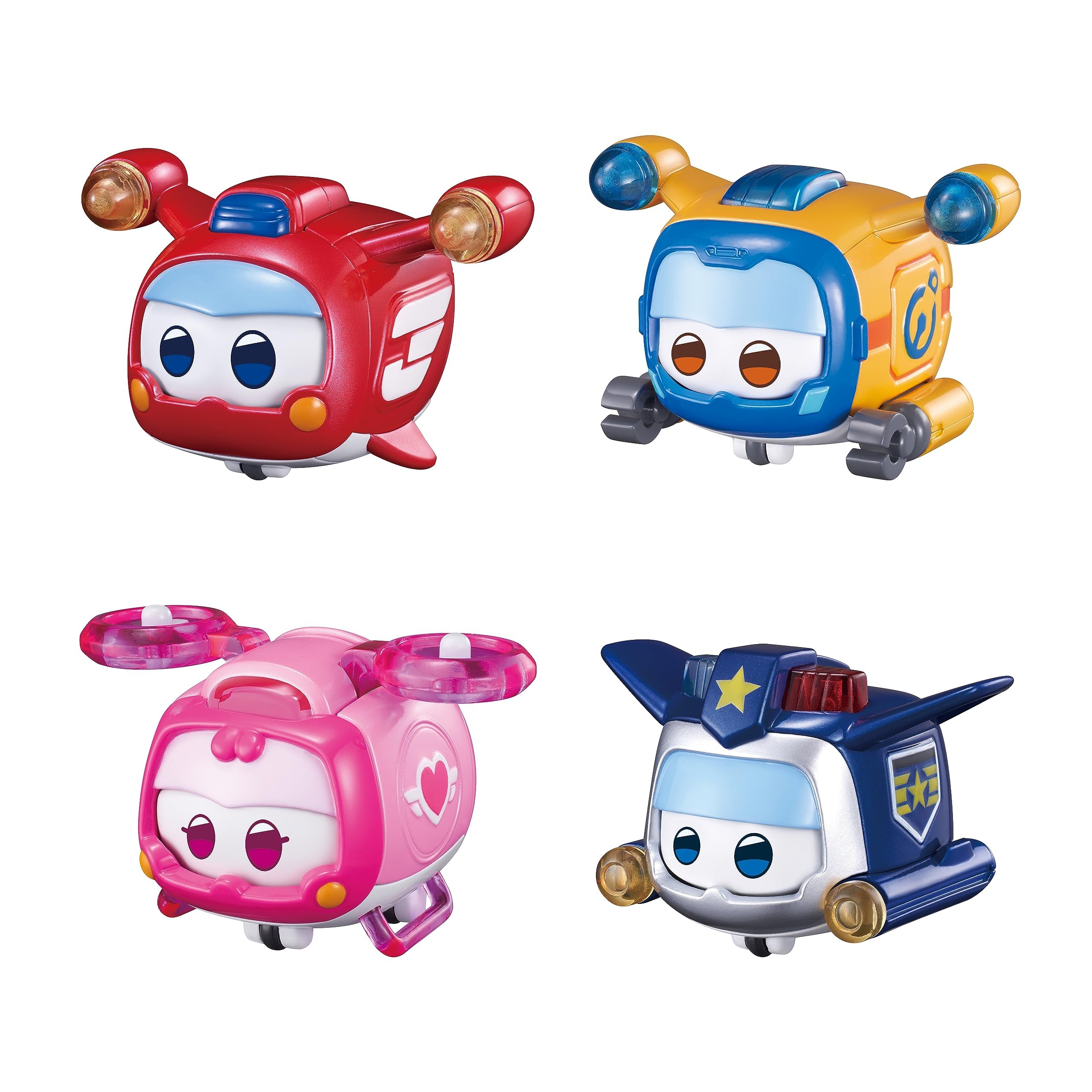Super Wings Super Pets 4 Pack New Characters from the Orginal Series Freewheeling Light Effects with Dedicated Facial Expressions Toys for 3+ Year Old Boys Girls