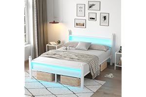 CollaredEagle Full Bed Frame with Headboard and Footboard,Heavy Duty Steel Slats Support Metal Bed Frame with Charging Station,White