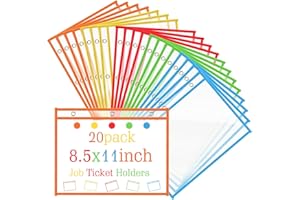 Resurhang 20 Pcs Dry Erase Sleeve Job Ticket Holders 9.9 x 12.5in Reusable Fit for 8.5 x 11 Inch Tickets 3 Rings Plastic Sleeves Landscape Shop Holders for Classroom Office Document(Colorful)