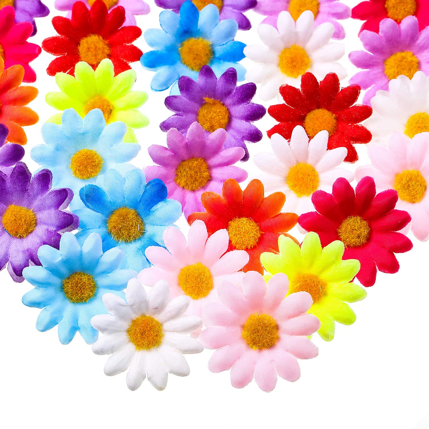 WILLBOND 100 Packs Fabric Daisy Flower Easter Decoration Flower Heads Faux Flowers 4 cm Artificial Daisies Craft for Easter Bonnet Wedding Party Decorations (Mixed Color)