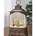 Christmas Snow Globe Lantern, Christmas Decorations for Home,Musical Snow Globe Glittering Snowy Cabin Glitter with Village in The Woods,Timer & Music, USB & Battery Powered 10.2In