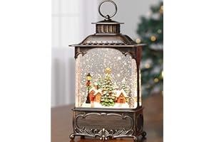 DENICMIC Christmas Snow Globe Lantern, Christmas Decorations for Home,Musical Snow Globe Glittering Snowy Cabin Glitter with Village in The Woods,Timer & Music, USB & Battery Powered 10.2 inch