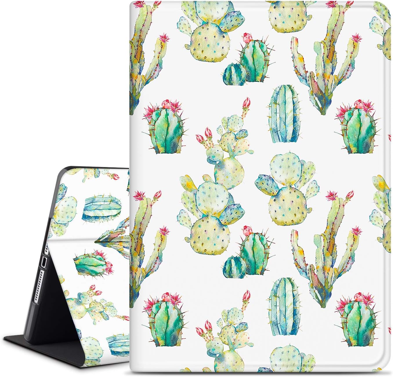 ANERIMST Case for iPad 8th/7th Generation, Compatible with iPad 10.2 inch 2020 2019, Multi-Angle Viewing, Auto Sleep/Wake, Soft TPU Back, Protective Smart Cover for Women Girls (White-Cactus)