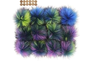 FURLING POMPOMS Fluffy Faux Raccoon Fur Pompoms - 12pcs Handmade Hairy Ball Fits for Knitted Hats Scarves Shawls Key Chain Accessories 5.5 inches (multi color)