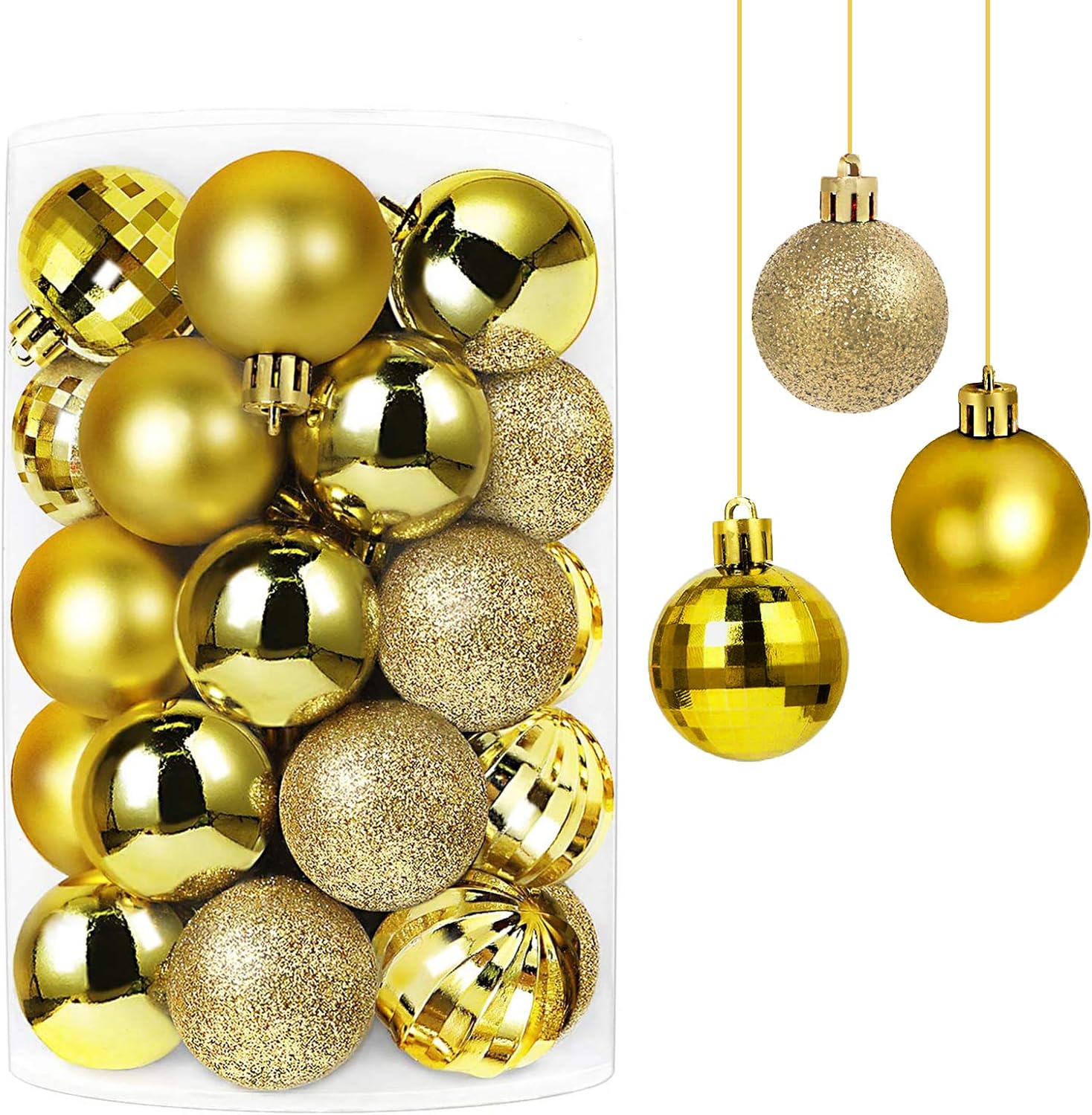 Decoraciones Navideñas 34 piezas Bola de Navidad, Tradicional Dorado Irrompible Bolas para Arbol de Navidad para Decoración de árboles de Navidad, Bodas, Decoración de Fiestas (34/PCS,40 mm, Dorado)