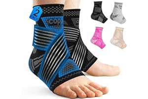 DRNAIETY Copper Ankle Brace for Men & Women - (1 Pair) Adjustable Ankle Compression Sleeve, Compression Support for Plantar Fasciitis, Achilles Tendonitis, Foot Pain, Swelling - Everyday Use(Black,L)