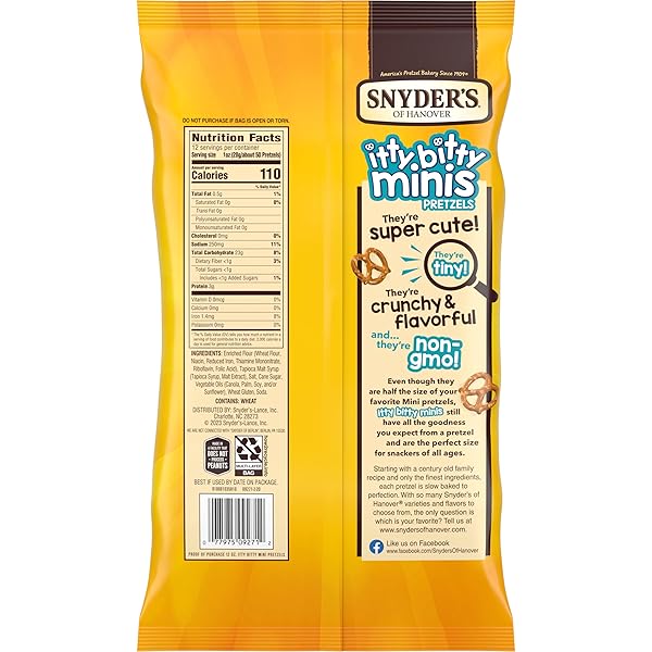 SNYDER’S OF HANOVER, ITTY BITTY MINIS PRETZELS, 12 OZ BAG