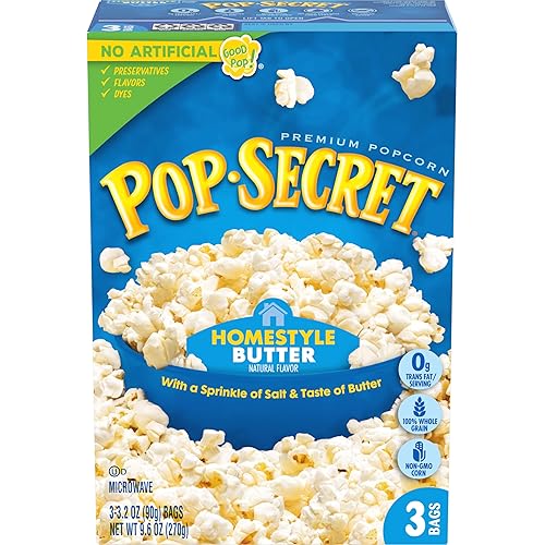 Pop Secret Microwave Popcorn, Homestyle Butter Flavor, 3.2 Oz Sharing Bags, 3 Ct