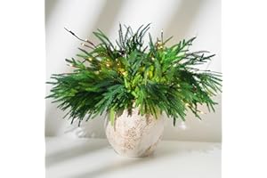 trytuny Christmas Norfolk Pine Branches, 12 Bundles Artificial Xmas Greenery Leaves Stems and 2PCS Tree Branches for DIY Garlands, Wreaths, Crafts, Holiday and Home Centerpiece Table Decorations