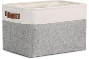 DULLEMELO Fabric Storage Basket for Shelves/Closets, Collapsible Rectangle Basket for Organizing Clothes, Toys, Towels, Books, Laundry, Nursery, Dog Toy Basket Empty (White&Gray)