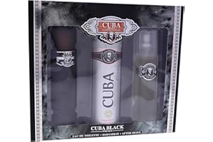 Cuba Black by Cuba for Men - 3 Pc Gift Set 3.3oz EDT Spray, 3.3oz After Shave, 6.7oz Body Spray
