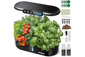 Ahopegarden Hydroponics Growing System kit: 12 Pod Indoor Herb Garden with Smart Environmental Detection，LED Grow Light，LCD Display，Hydroponic Planter for Vegetables，Herb，Lettuce，Home Gardening