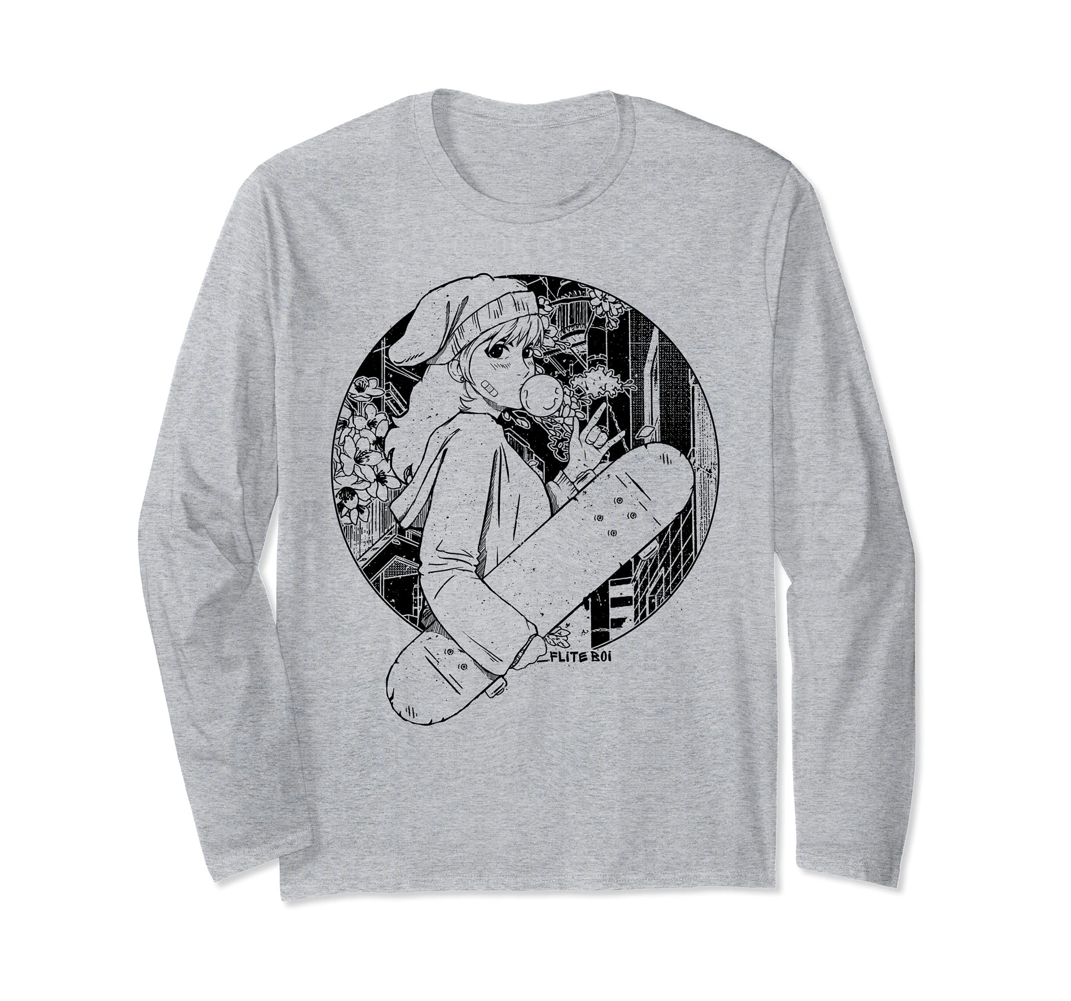 Flite Boi - Skateboards - Anime Skateboard Girl Graphic Long Sleeve T-Shirt