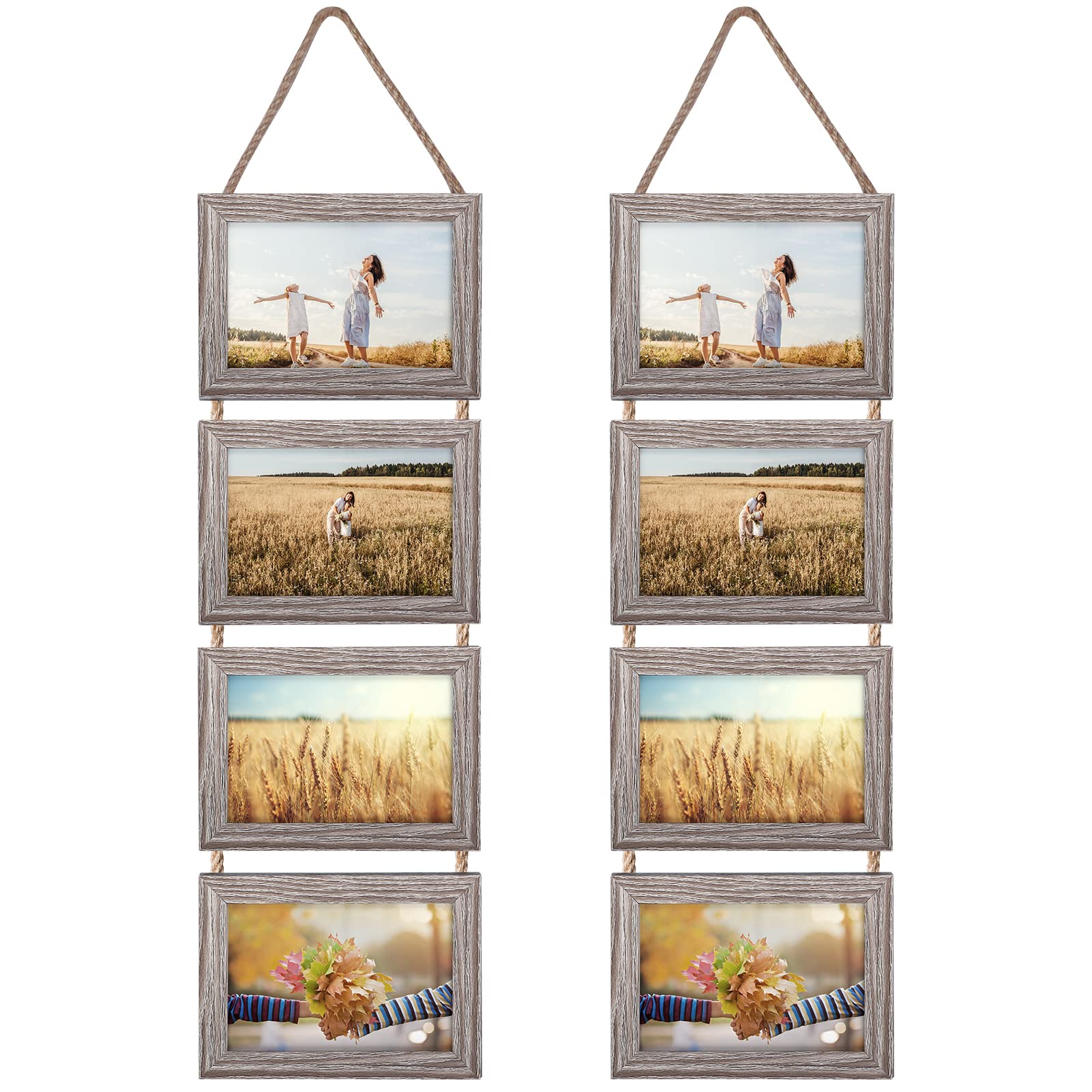 EYMPEU Grey 6x4 Photo Frame with Twine, Four Horizontal 6x4 Frames Integrated Wall Hanging to Decorate Your Home, Living Room or Office,Two Pack — image 1
