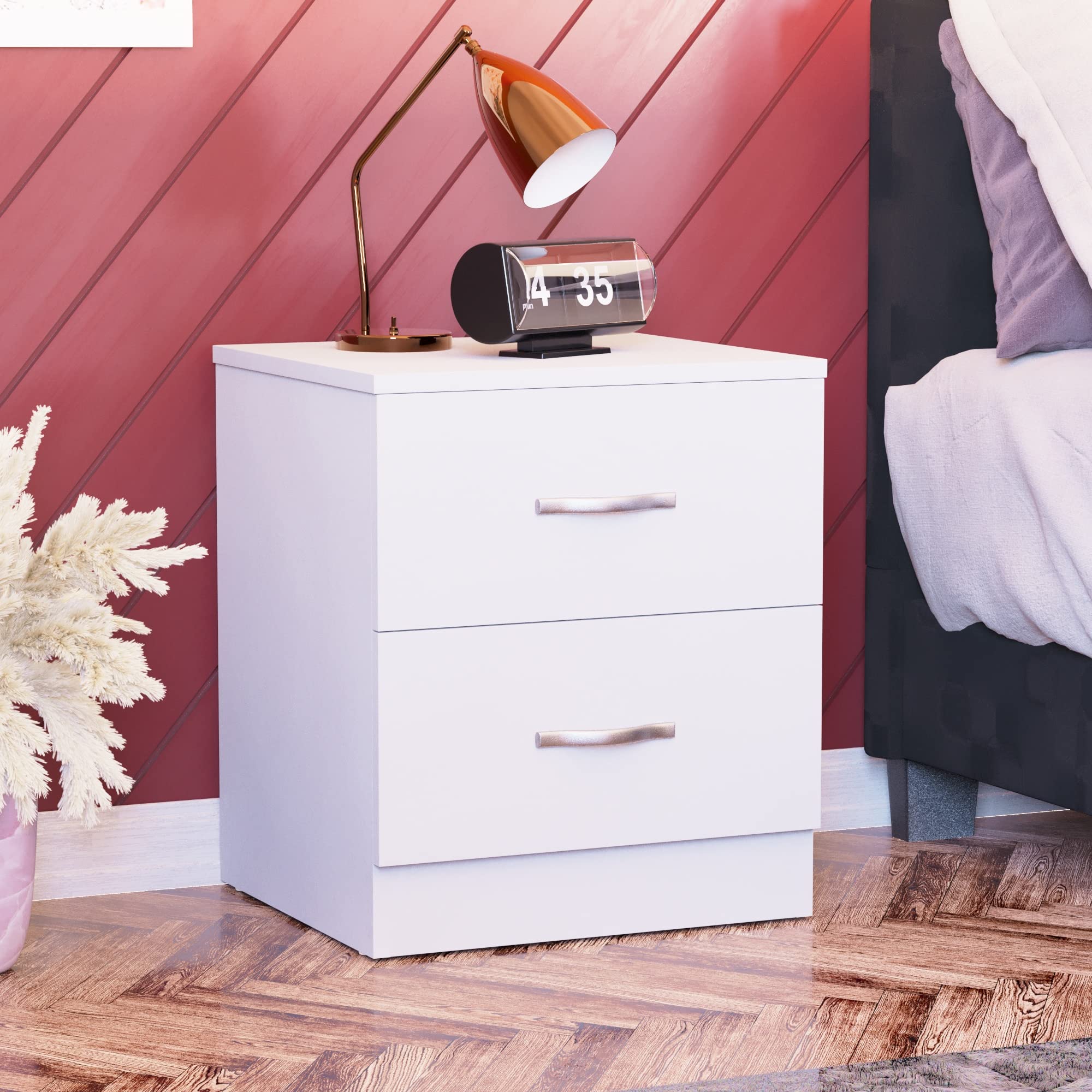 Vida Designs Large White Bedside Cabinet, 2 Drawer, Bedside Table, Metal Handles & Runners