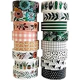 Washi Tape Set - 16 Rolls of 15 mm Wide Decorative Colored Tape for Scrapbooking, Bullet Journals, Planners, DIY Decor & Craf