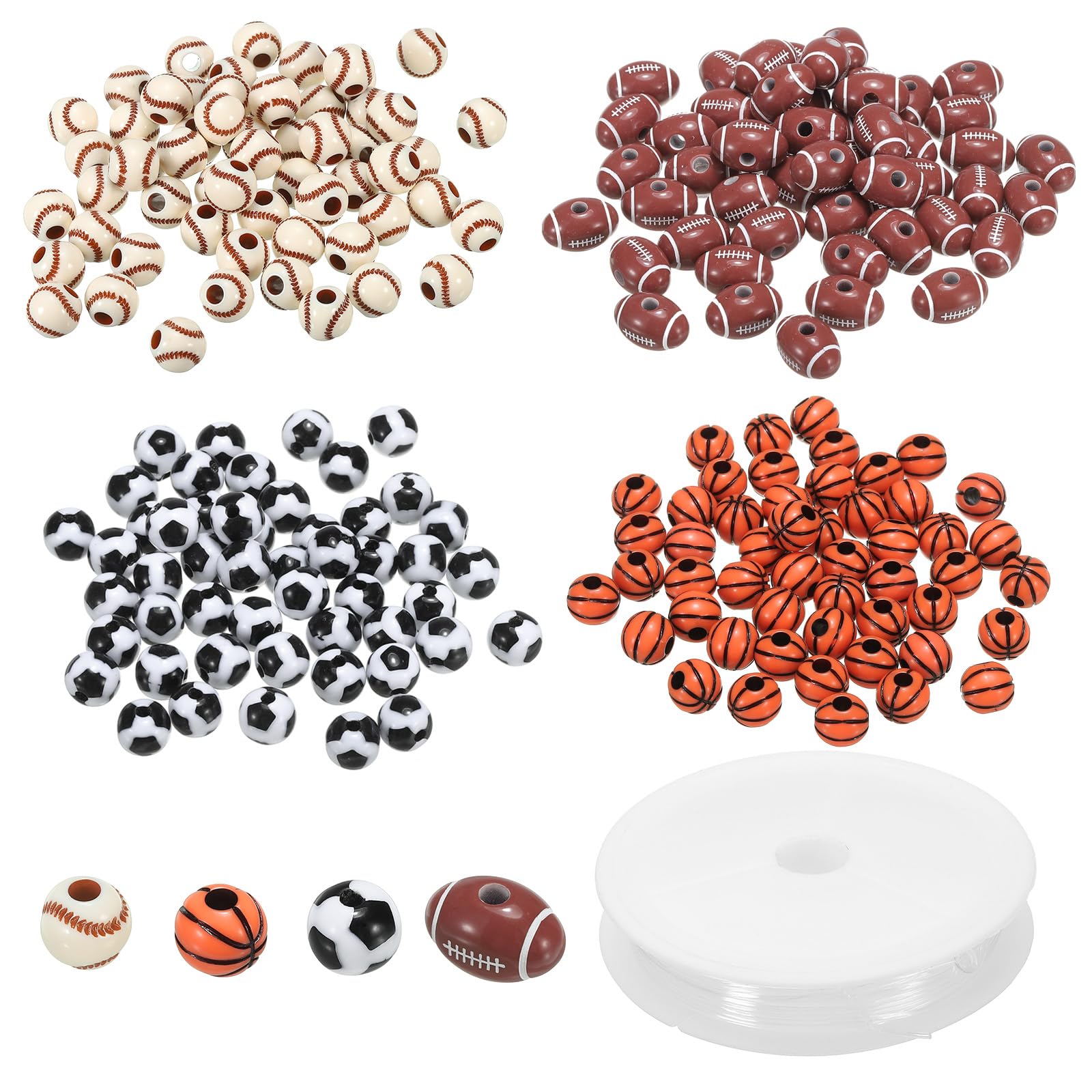 PATIKIL Acrylic Basketball Beads Bulk 120 Pack Sports Ball Beads Round Sports Spacer Beads with 4.4 Yard Elastic Rope for DIY Crafts Bracelet Necklace Making, Multicolor