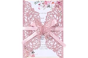 Maffily 50PCS Pink Wedding Invitations Butterfly Laser Cut Invitation with Envelopes and Rsvp Card Personalized Inner Sheets for Wedding Bridal Baby Shower QuinceañEra Engagement Birthday