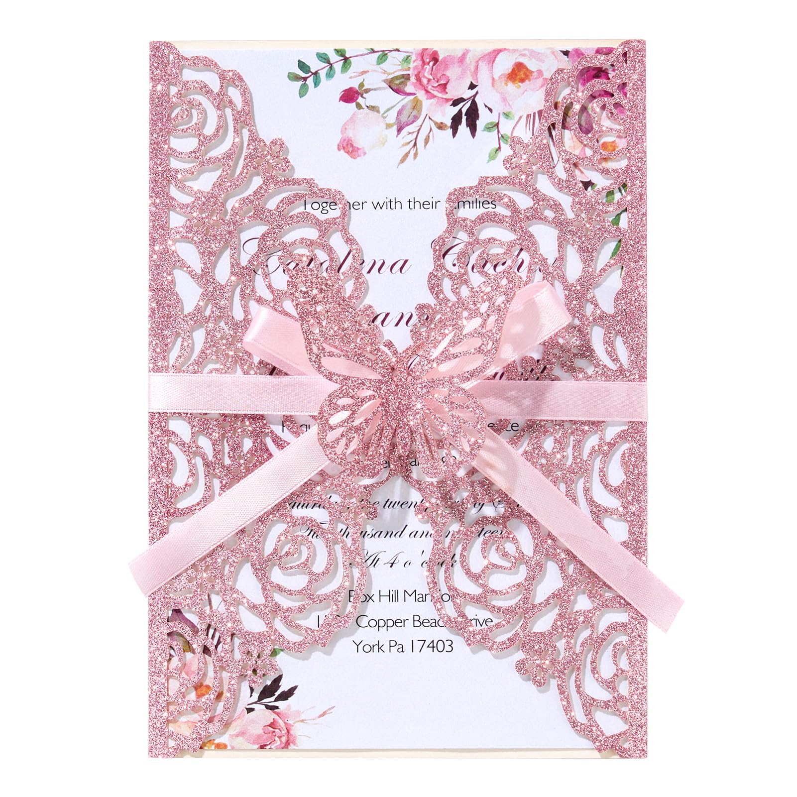 Photo 1 of Maffily 50PCS Pink Wedding Invitations Butterfly Laser Cut Invitation with Envelopes and Rsvp Card Personalized Inner Sheets for Wedding Bridal Baby Shower QuinceañEra Engagement Birthday