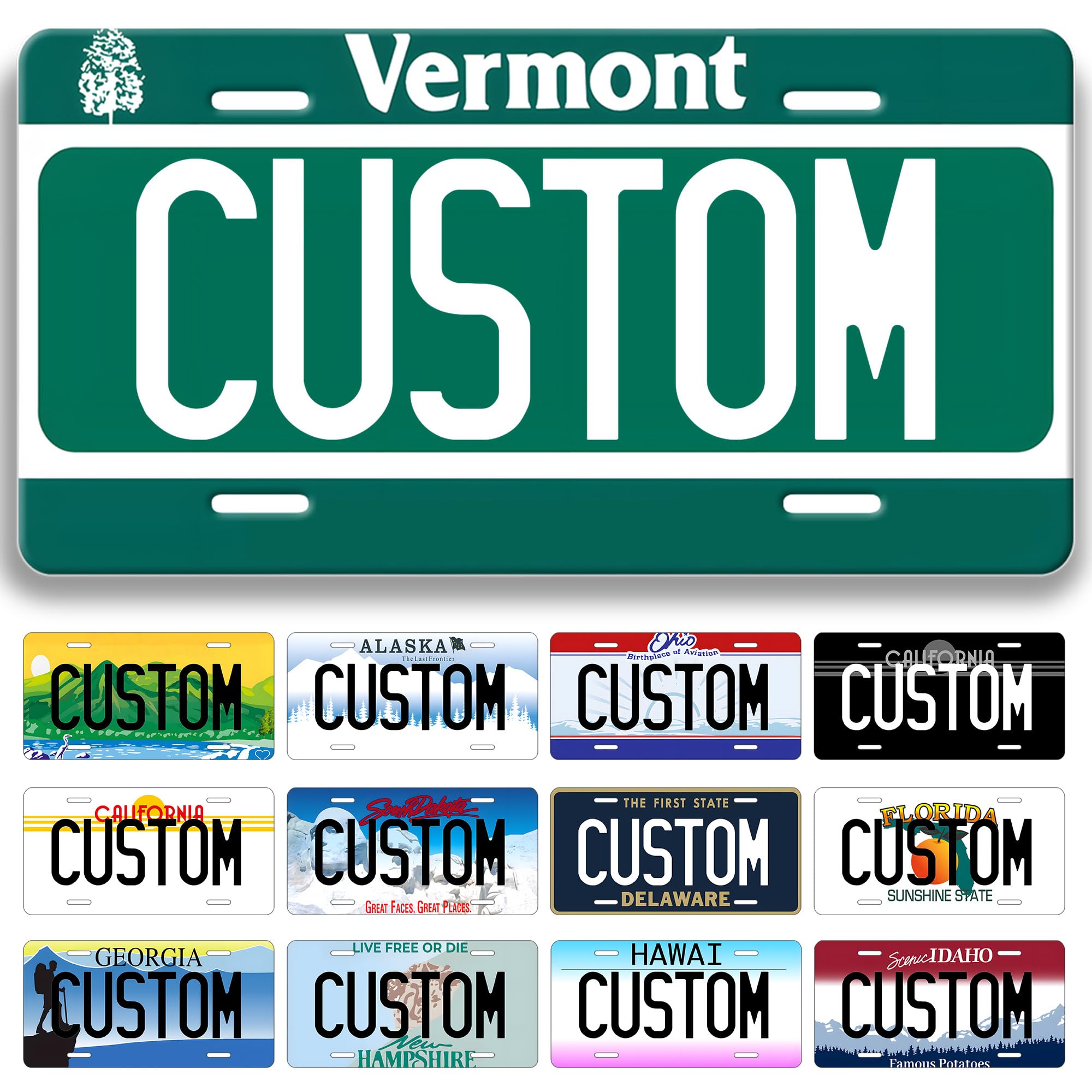 Metal Custom License Plate for Vermont - 6x12 Inch