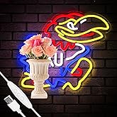 University Basketball Team Neon Sign, Light Up Dimmable College Kansas Hawk Team Logo Led Neon Sign Light Hanging for Wall Decor, Bedroom, Dormitory, Man Cave, Birthday Christmas Gift