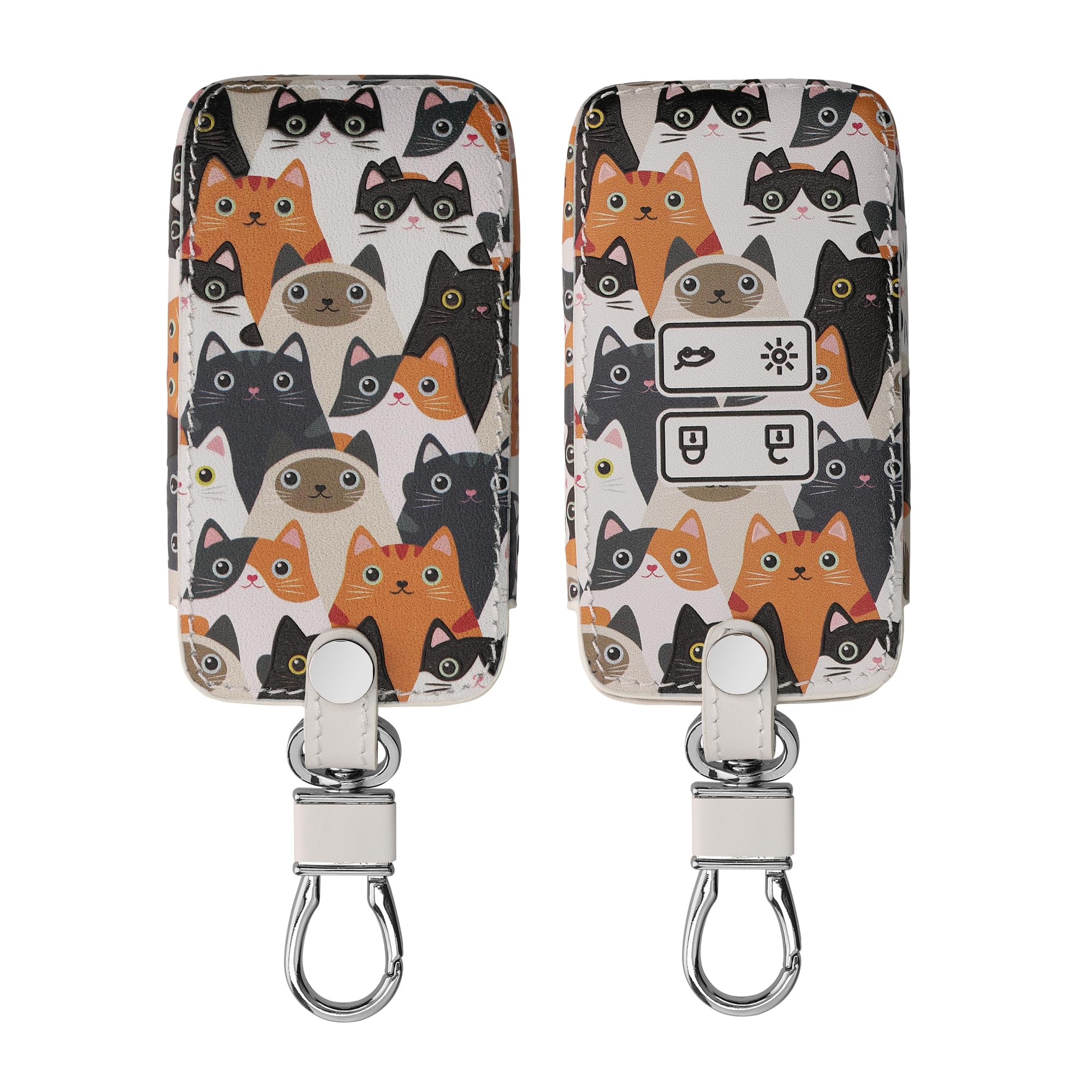 kwmobile Key Cover Compatible with Renault 4 Button Car Key Smart Key (only Keyless Go) - Faux Leather - Cats Orange/Black/White