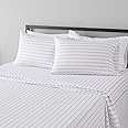 Amazon Basics Lightweight Super Soft Easy Care Microfiber 4 Piece Bed Sheet Set with 14-Inch Deep Pockets, Queen, Taupe Stripe, Striped