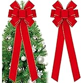 Fovths 2 Pieces Red Christmas Bows 30.7 x 10.6 Inches Large Velvet Christmas Wreath Bow with Glitter Gold Edge Christmas Tree Topper Ornament Bow for Christmas Home Indoor Outdoor Door Decor