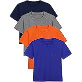 Poroka Toddlers and Boys' Short-Sleeve T-Shirts Cotton Crew Neck Tee Baby Short-Solid Pocket T-Shirts with Pocket 4 Pack
