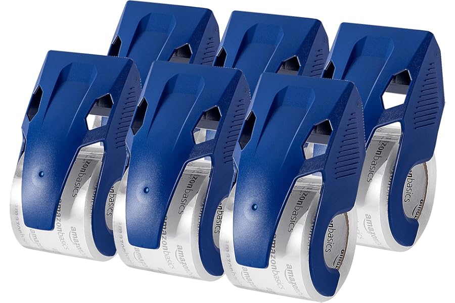 Amazon Basics Heavy Duty Packaging Tape with Dispenser for Shipping, Sealing Boxes, Moving and Storing, 1.88" x 22.2 yds, 6-Pack, 4.33 x 2.64 x 2.36 in