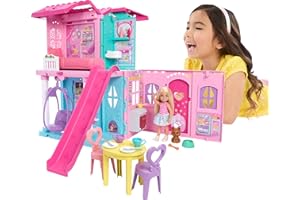 Barbie Chelsea Toy Dollhouse with 15+ Accessories, Pop-Up House Expands to 17+ x 13+ inches with 5 Play Areas & Slide, Includ
