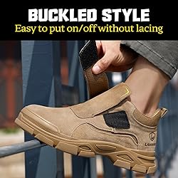 GLANOUDUN Work Boots for Men Brown Slip On Welding