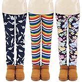 TODDOR 3 Pack Girls Printed Fleece Lined Leggings Thick Thermal Tights Warm Ankle Length Pants Winter Clothes for Kids