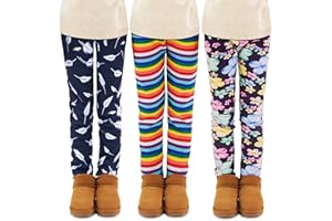 TODDOR 3 Pack Girls Printed Fleece Lined Leggings Thick Thermal Tights Warm Ankle Length Pants Winter Clothes for Kids