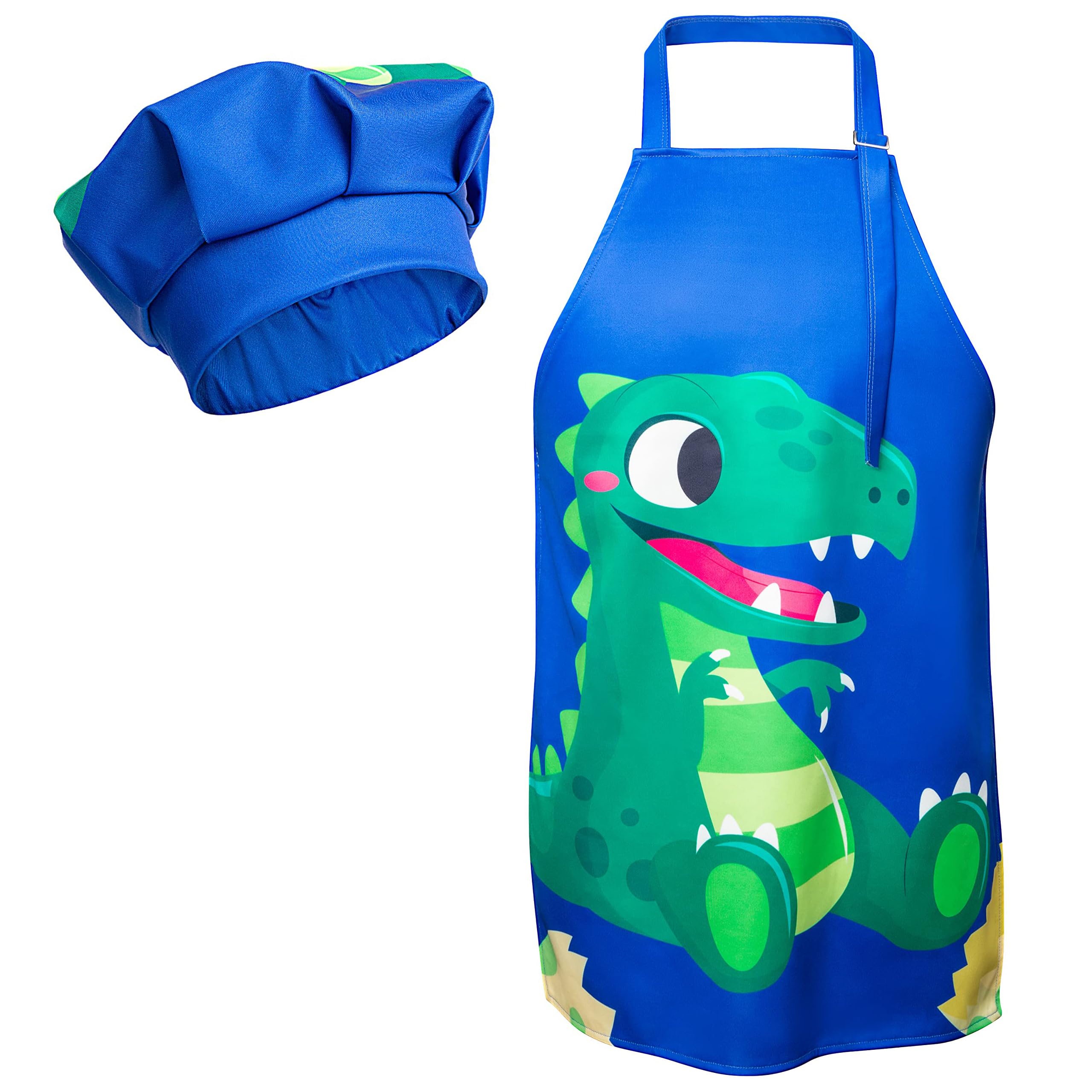 Photo 1 of R HORSE 2 Pcs Kids Aprons Chef Hat Sets Adjustable Blue Cute Dinosaur Kitchen Aprons Cooking Baking Painting and Training Kits Dress up Role Play Chef Toy Kid Funny Cooking Gift New Year(3-5 Years)