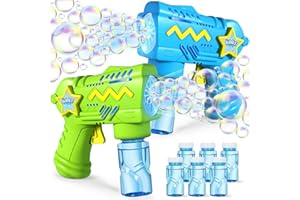 Officygnet 2 Pack Bubble Guns Machine for Kids, Automatic Bubble Gun with 6 Bottles Bubble Refill Solution, Summer Outdoor Bubble Toys for Toddlers 1-3, and Easter Party Favor