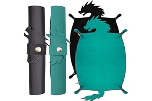 SIQUK 2 Pieces Dragon Dice Rolling Tray PU Leather Dice Mat Folding Scroll Dices Holder for D&D RPG Games (Cyan, Black)